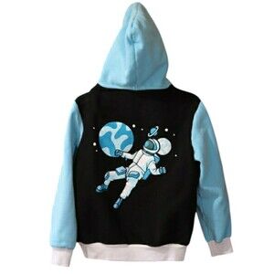 Lunar Client Black & Blue Space Hoodie Small Graphic Astronaut Gamer Relaxed Fit